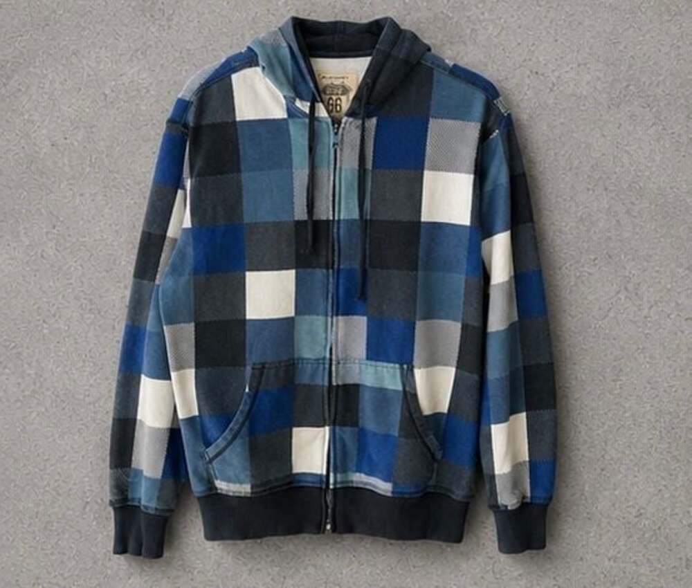 Y2K Route 66 Original Clothing Co. Blue Plaid Full Zip Hoodie